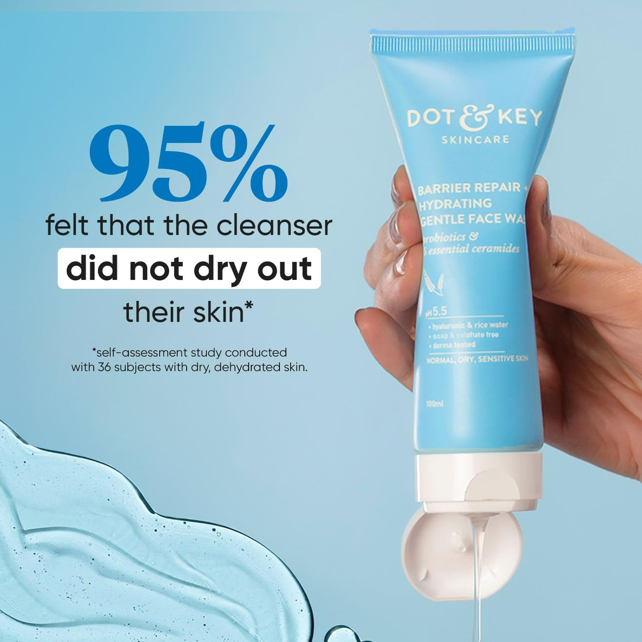 Dot & Key Barrier Repair Hydrating Gentle Face Wash For Dry, Normal & Sensitive Skin With Hyaluronic & Rice Water - Distacart