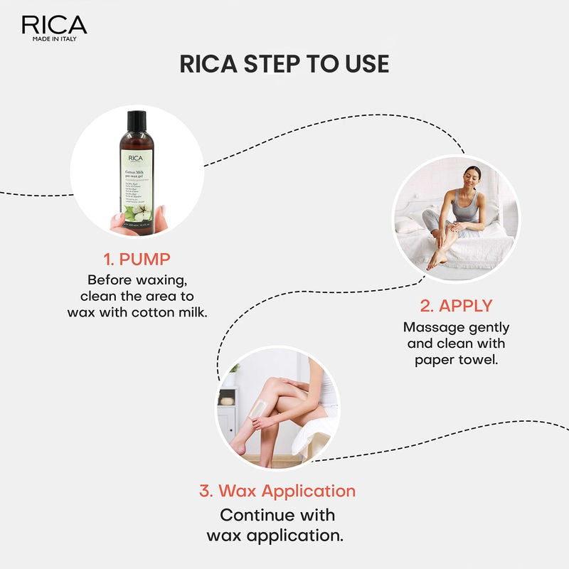 Rica Cotton Milk Pre-Wax Gel Cleansing Waxing Hair Cleaning with Naural Extracts for Hydration & Softening Skin - Distacart