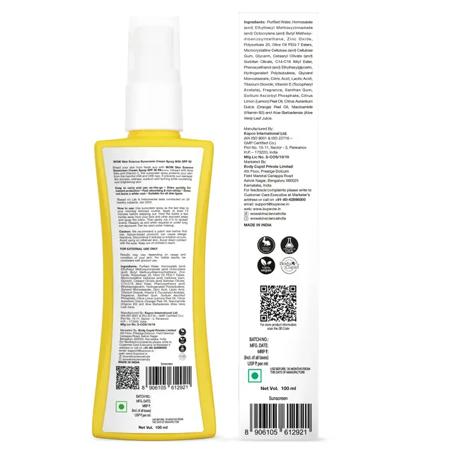 Wow Skin Science UV Sunscreen Spray SPF 50 - Distacart