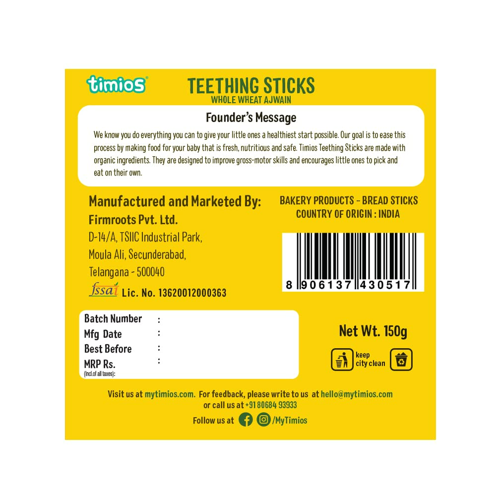 Timios Whole Wheat Ajwain Teething sticks - Distacart