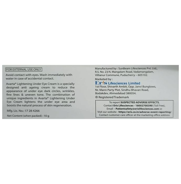 Dr. Reddy's Avarta Under Eye Cream - Distacart
