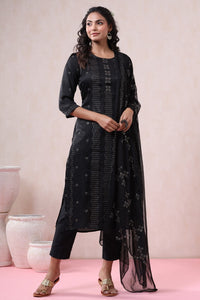 Thumbnail for Juniper Women's Black Pure Silk Embellished Kurta Set