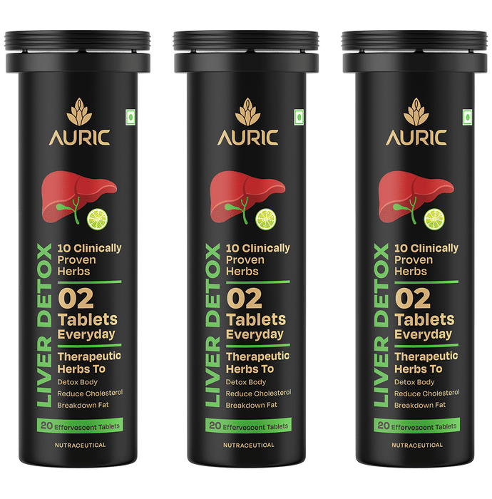 Auric Liver Detox Effervescent Tablets | Fizzy Water with 10 Ayurvedic Herbs | Clinically Researched Therapeutic Ingredients | Drop, Dissolve, Fizz, Drink