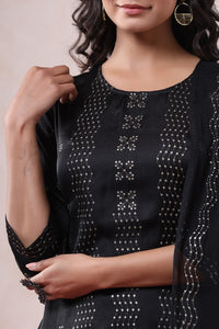 Thumbnail for Juniper Women's Black Pure Silk Embellished Kurta Set