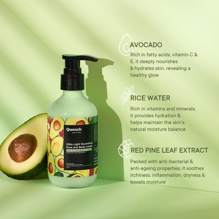 Quench Botanics Bravocado Ultra Light Nourishing Face and Body Cream, Korean Skin Care - Distacart