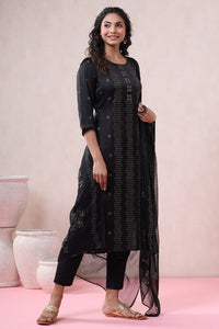 Thumbnail for Juniper Women's Black Pure Silk Embellished Kurta Set