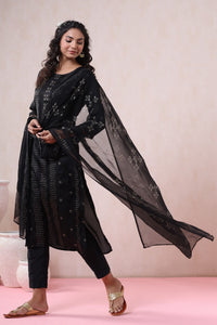 Thumbnail for Juniper Women's Black Pure Silk Embellished Kurta Set