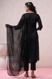 Thumbnail for Juniper Women's Black Pure Silk Embellished Kurta Set