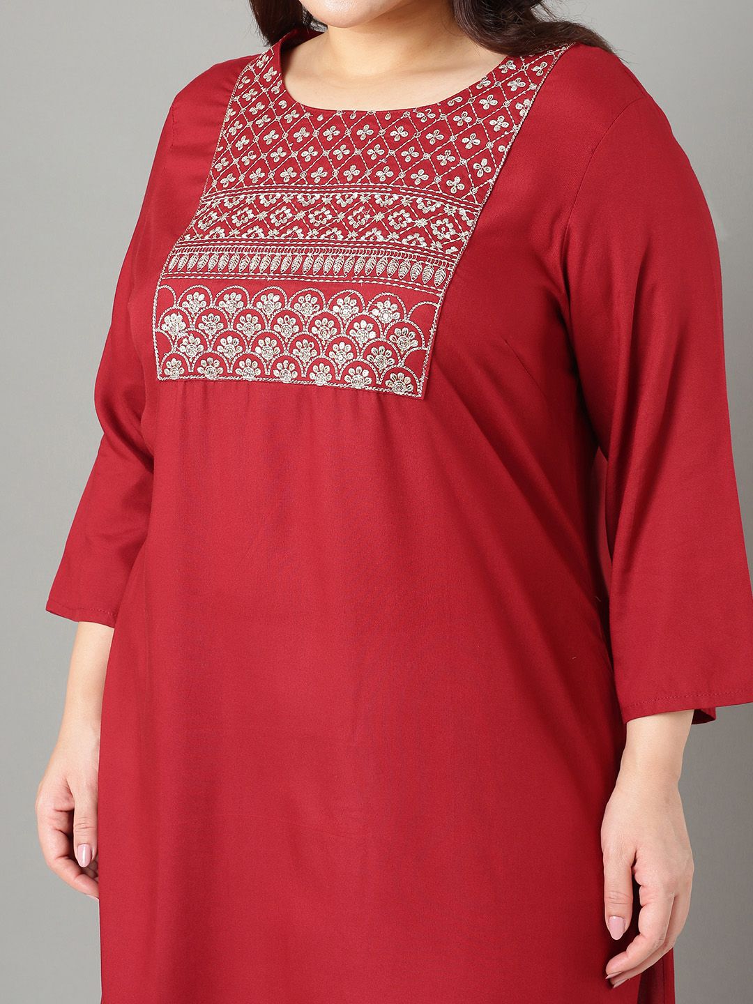 Sztori Plus Size Floral Yoke Design Thread Work Straight Kurta - Distacart