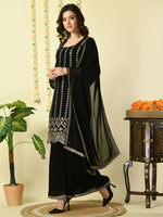 Thumbnail for Myshka Women's Black Georgette Kurta & Palazzos With Dupatta Party Sets - Distacart