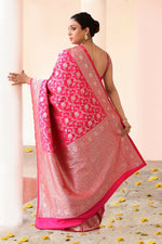 Thumbnail for Joban Fashion Hot Pink Soft Pure Handloom Banarasi Silk Saree
