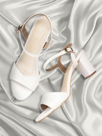 Thumbnail for ELLE White Solid Block Heels