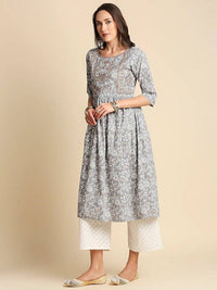 Thumbnail for Anubhutee Grey & Red Pure Cotton Floral Printed A-Line Kurta with Trousers & Dupatta - Distacart