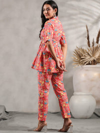 Thumbnail for Anubhutee Floral Printed Pleated A-Line Pure Cotton Kurti With Trousers - Distacart
