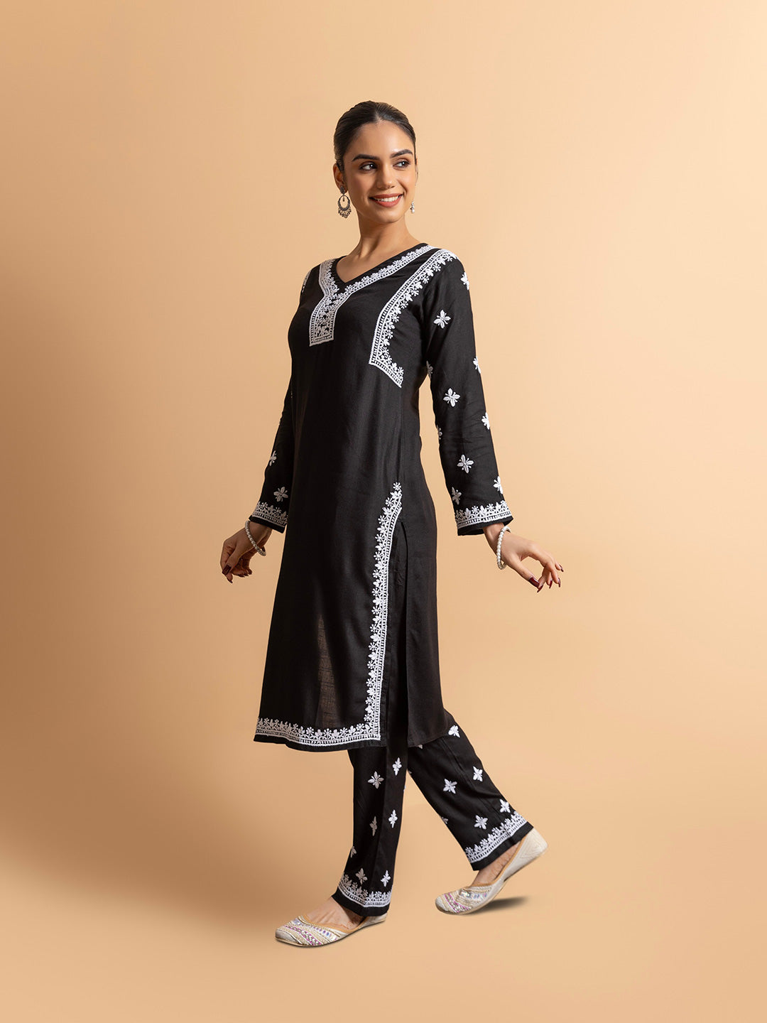 HOUSE OF KARI Floral Embroidered Chikankari Kurta With Trouser - Distacart