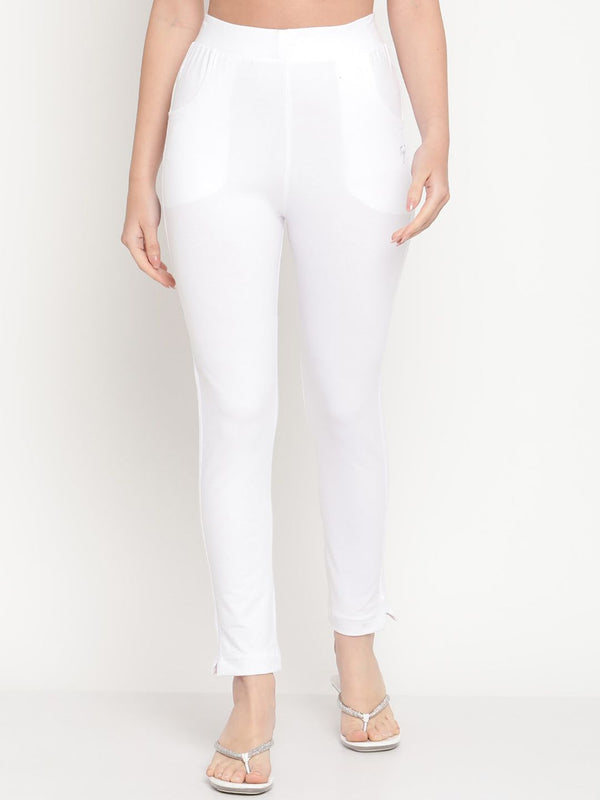 TAG 7 Women White Set of 2 Solid Ankle Length Cotton Leggings - Distacart