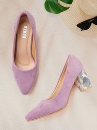 Thumbnail for ELLE Lilac Solid Velvet Finish Pumps