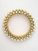 Thumbnail for NVR Women's Set Of 2 Gold-Polished Kundan-Studded & Pearls-Beaded Bangles - Distacart