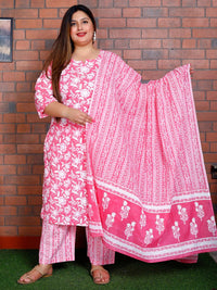 Thumbnail for Swasti Women Floral Printed Regular Sequinned Pure Cotton Kurta with Trousers & With Dupatta