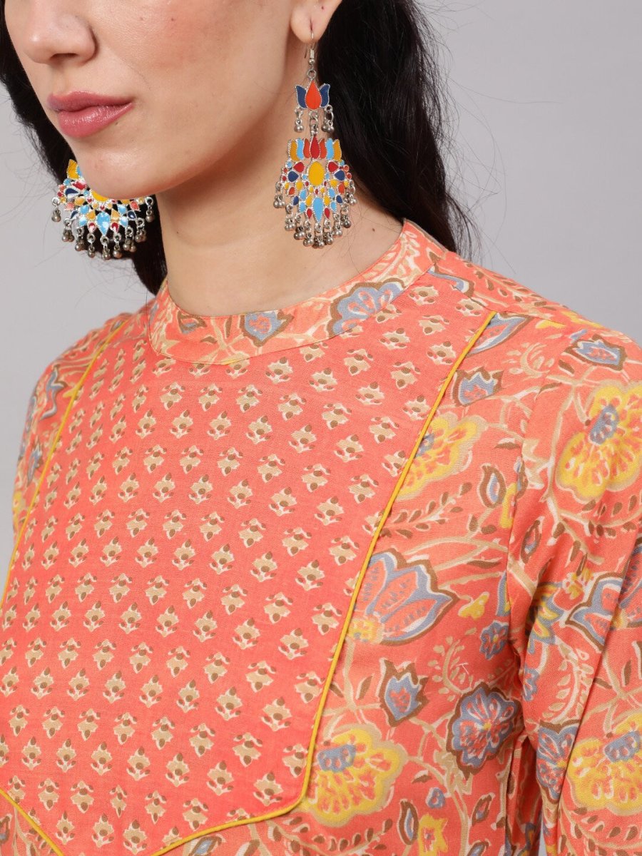 Aks Floral Printed Round Neck Pure Cotton Kurta with Trousers - Distacart