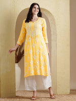 Thumbnail for ADA Floral Lucknowi Chikankari Straight Kurta - Distacart