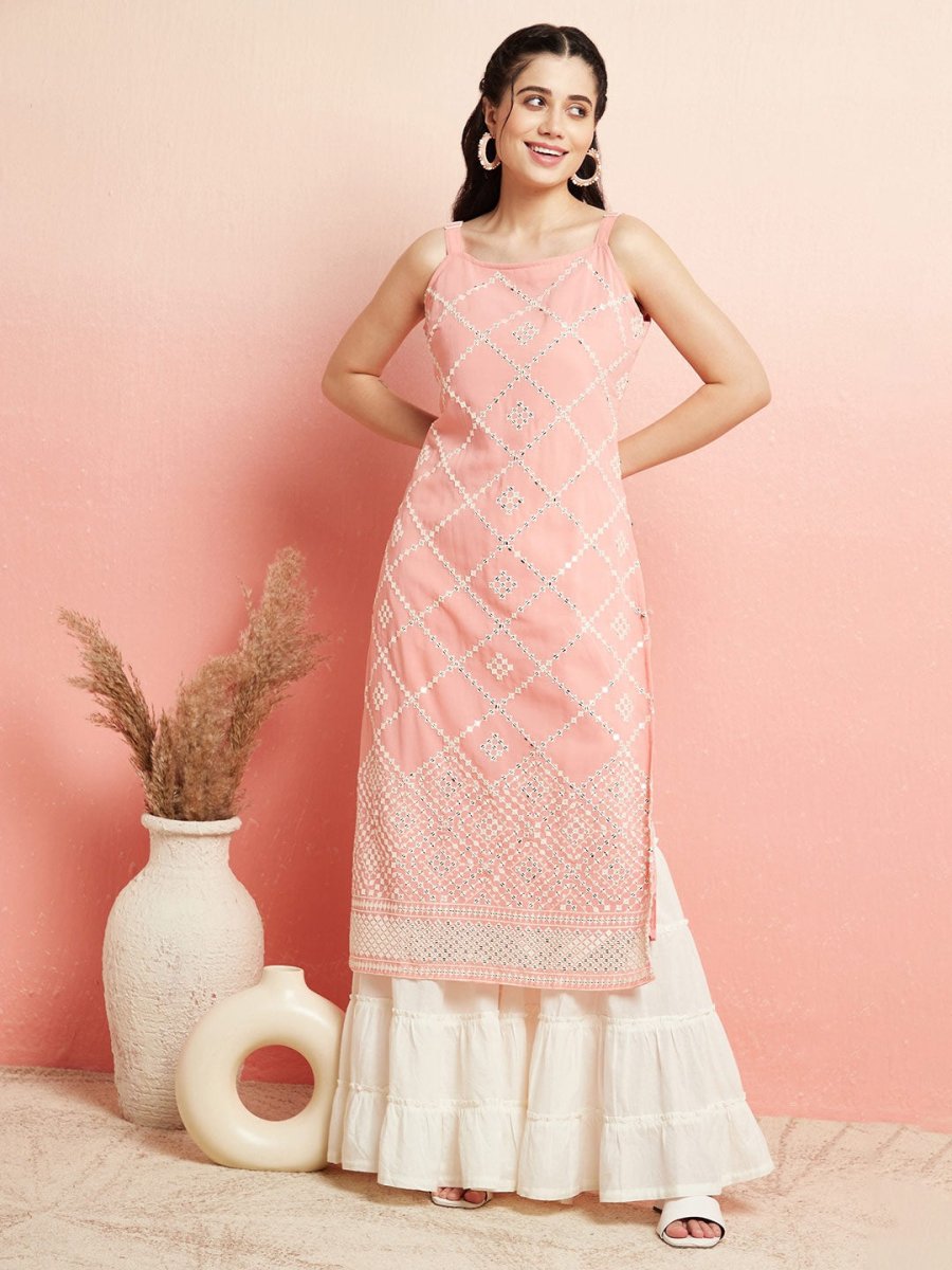 Aks Geometric Mirror Work Straight Kurta - Distacart