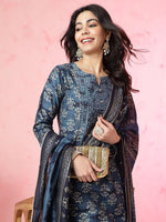Thumbnail for Anouk Ethnic Motifs Printed Chanderi Silk Kurta with Trousers & With Dupatta - Distacart