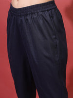 Thumbnail for Vishudh Women Navy Blue Ethnic Motifs Kurta with Trousers & Dupatta - Distacart