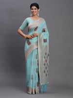 Thumbnail for Astita Linen Cotton Sky Blue Saree