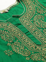 Thumbnail for ADA Women Green & Beige Chikankari Embroidered Sustainable Handloom Kurta with Churidar - Distacart