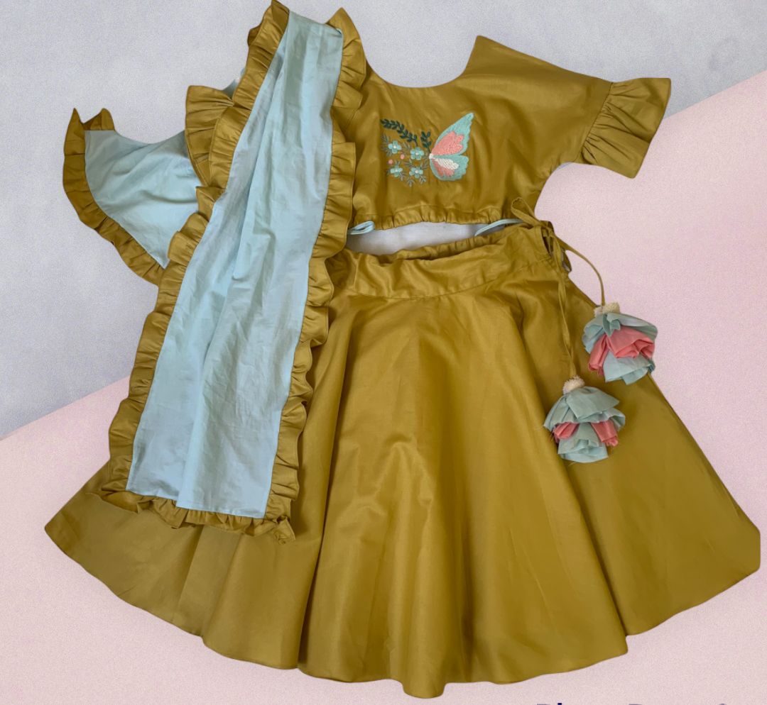ArthLife Mustard Butterfly Lehenga Choli - Distacart