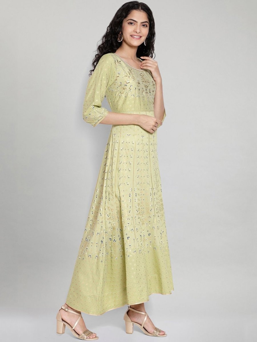 AURELIA Green Ethnic Motifs Printed Ethnic A-Line Maxi Dress