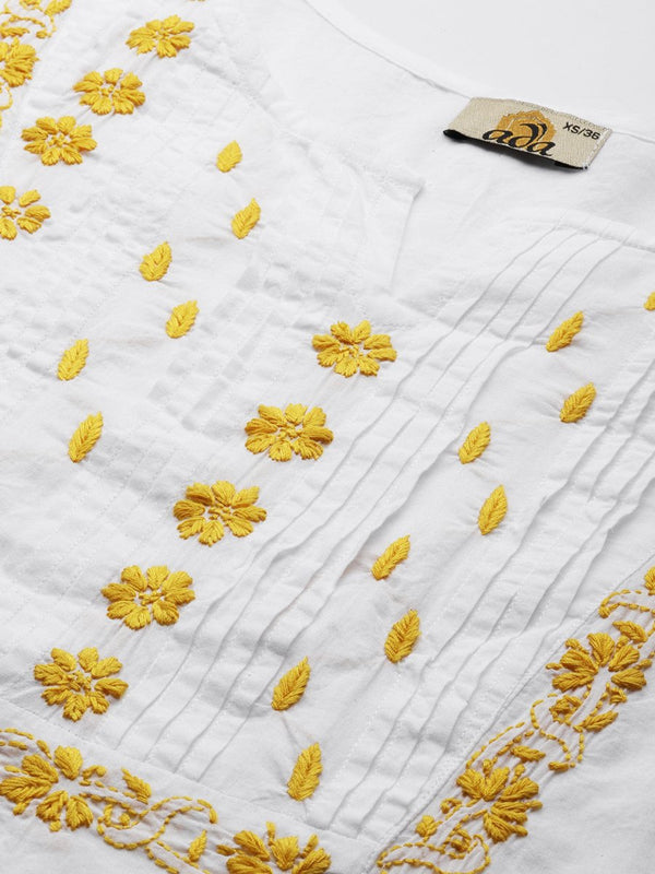 ADA Ethnic Motifs Embroidered Chikankari Cotton Kurta - Distacart