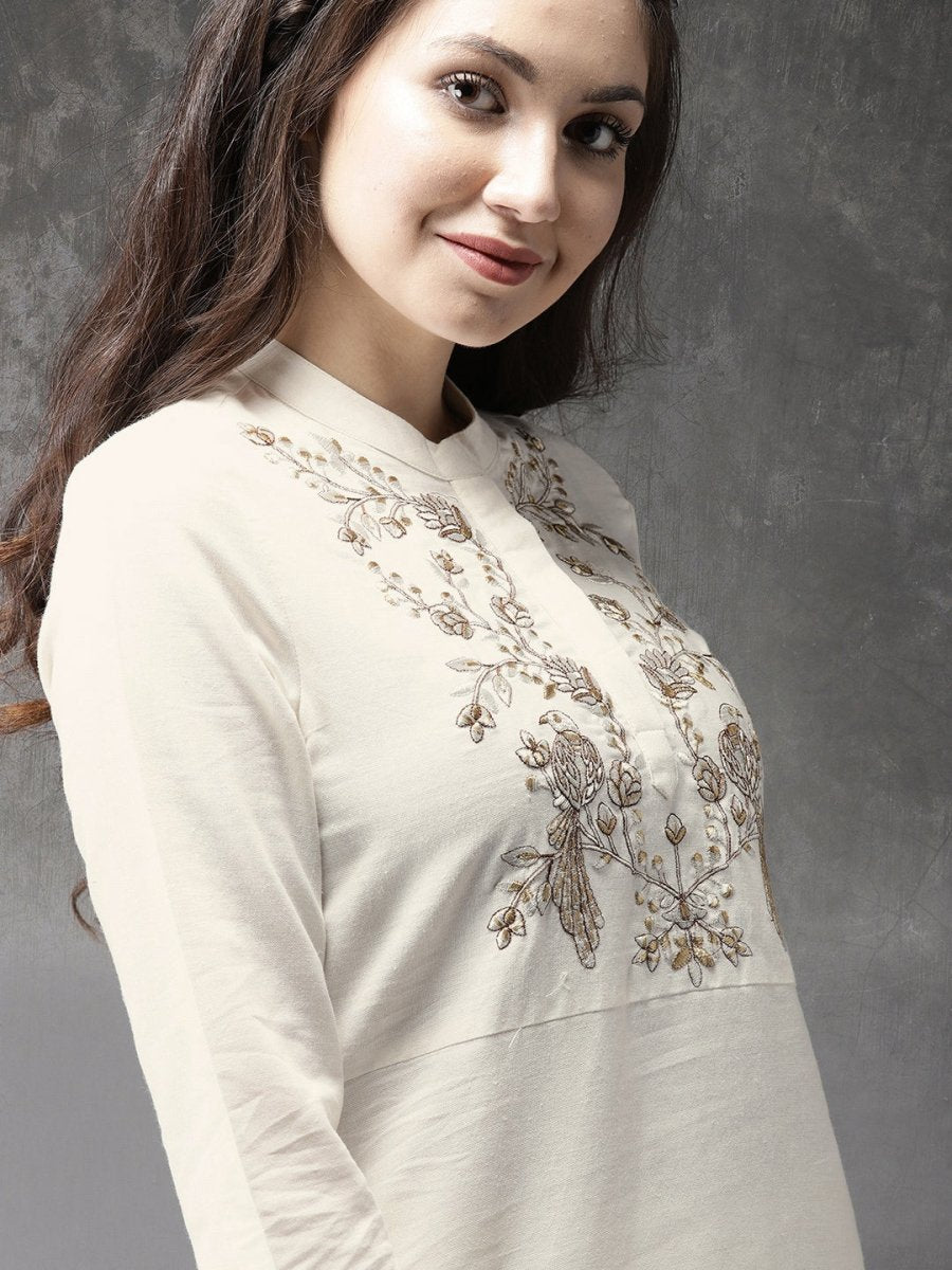 Anouk Women Cream-Coloured Embroidered Kurta with Palazzos - Distacart