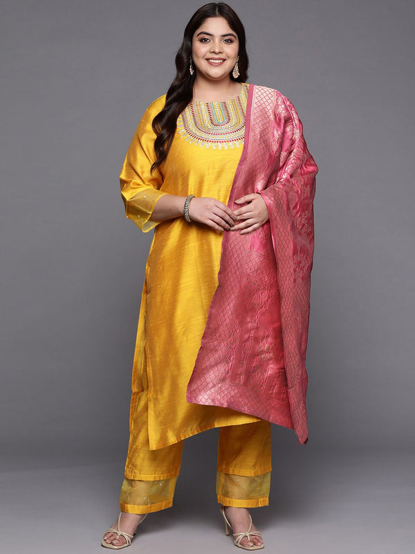 Sztori Plus Size Ethnic Motifs Embroidered Regular Kurta & Palazzos With Dupatta - Distacart