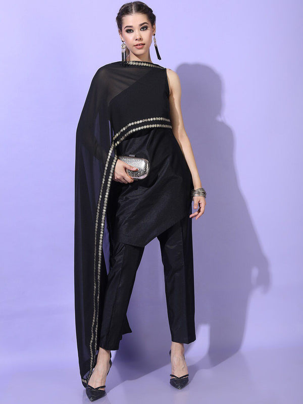 Vishudh Women Solid Poly Georgette Kurta with Trouser - Distacart