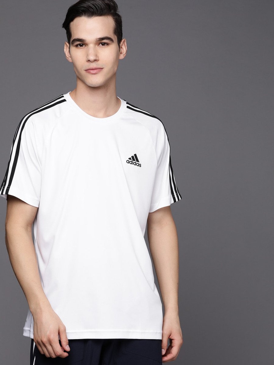 Adidas Men White Sereno 3-Stripes Brand Logo Printed Football T-shirt - Distacart