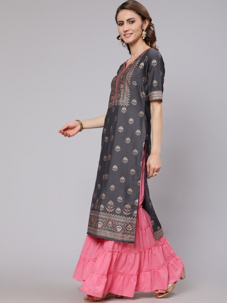 Aks Ethnic Motifs Printed Straight Silk Kurta - Distacart