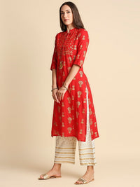 Thumbnail for Anubhutee Tie-Neck Ethnic Foil Print Kurta Set - Distacart