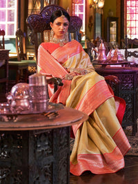 Thumbnail for Anouk Ethnic Motifs Woven Design Zari Silk Blend Kanjeevaram Saree - Distacart