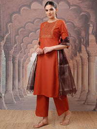 Thumbnail for Vishudh Embroidered Regular Thread Work Kurta with Palazzo & Dupatta