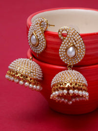 Thumbnail for Anikas Creation Off-White & Gold-Plated Contemporary Jhumkas - Distacart