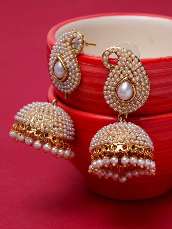 Anikas Creation Off-White & Gold-Plated Contemporary Jhumkas - Distacart
