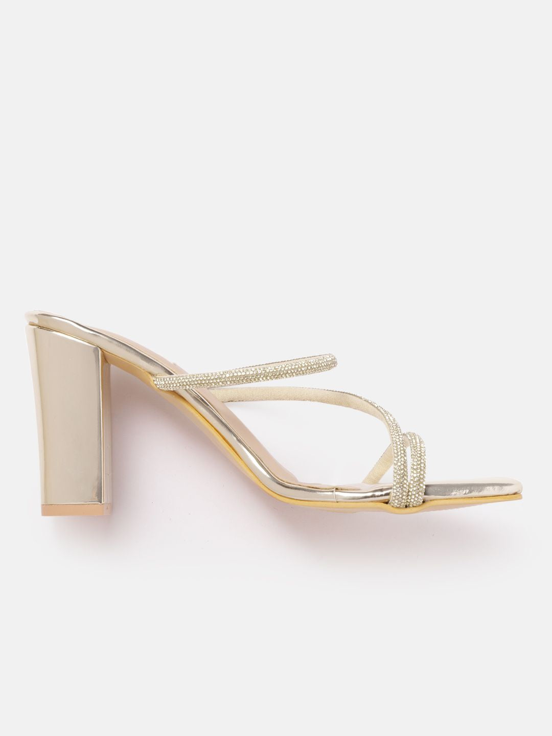 ELLE Gold-Toned Embellished Block Heels