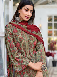 Thumbnail for Aastha Fashion Women's Green Velvet Digital Print with Resham Thread work Kurta with Trouser & Dupatta - Distacart