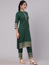 Thumbnail for Aks Ethnic Motifs Printed Band Collar Straight Kurta with Trousers - Distacart