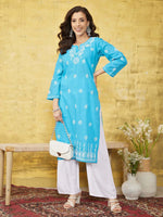 Thumbnail for ADA Ethnic Motifs Embroidered Lucknowi Chikankari Kurta - Distacart