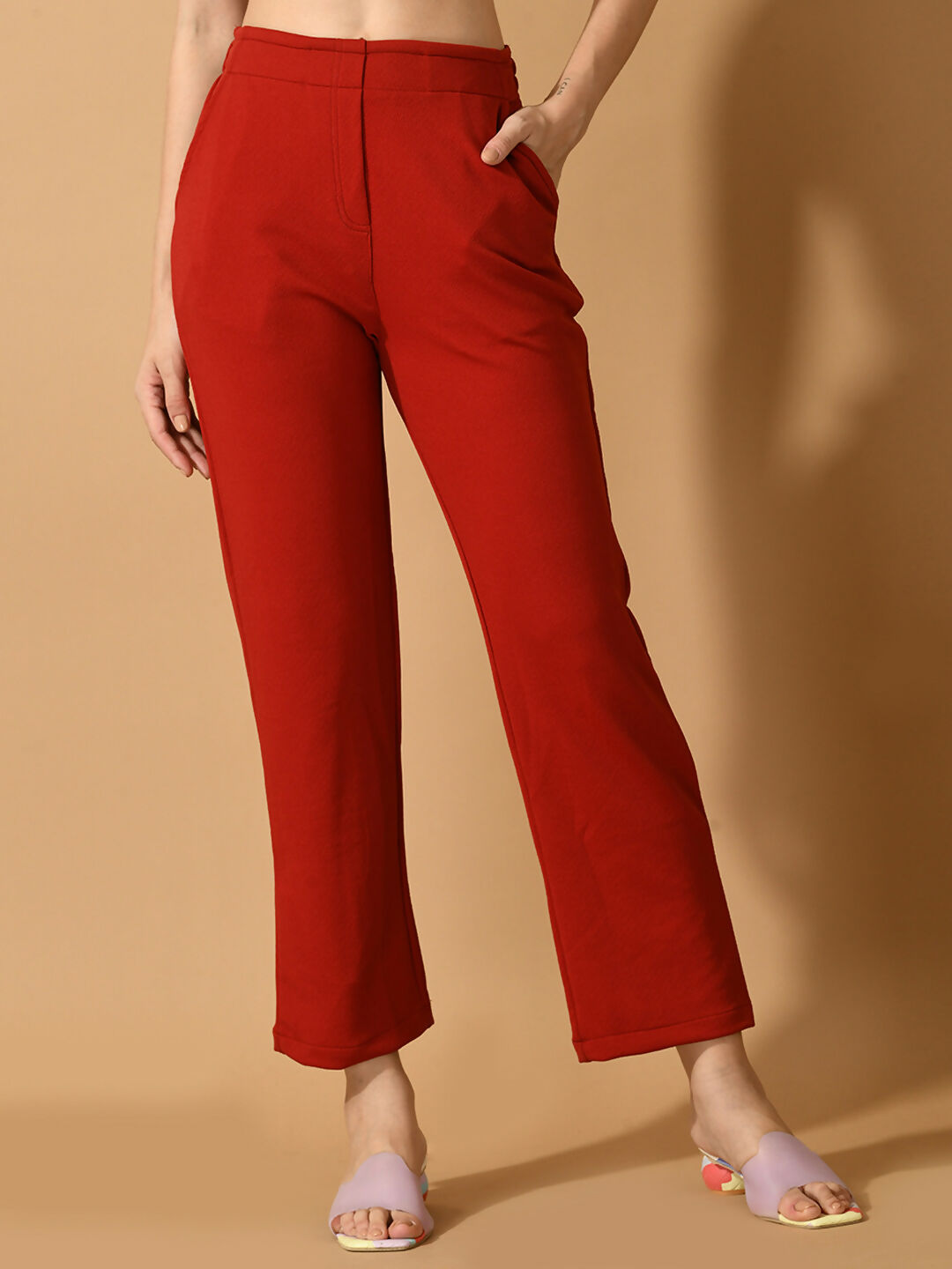 Myshka Women's Red Straight Fit Party Trouser - Distacart