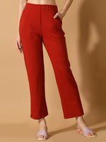Thumbnail for Myshka Women's Red Straight Fit Party Trouser - Distacart