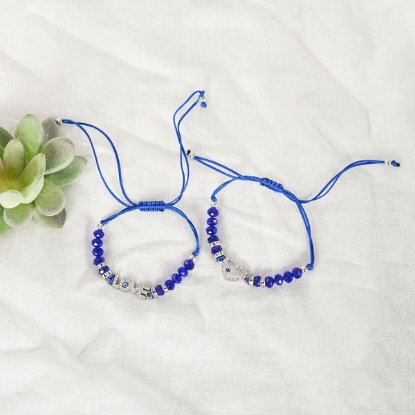 NVR Women & Men Set of 2 Blue Evil Eye Rakhi With Roli Chawal - Distacart